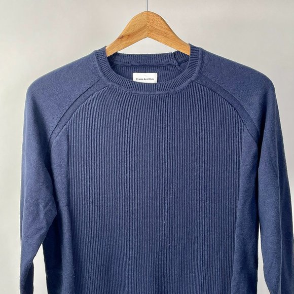 Men's Frank And Oak Ribbed Crew Neck Sweater, Navy Blue, Size L - Picture 2 of 8